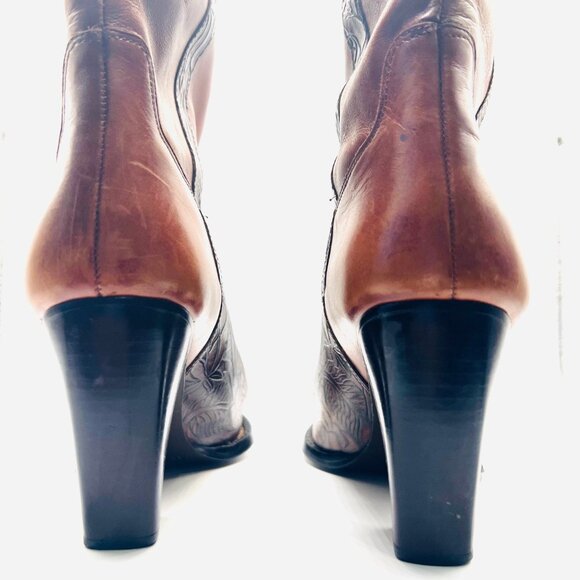 Antonio Melani Cassidy Tooled Leather Brown Rose Pointy Toe Boots-Glove Fit-Sz 7 - Picture 8 of 16